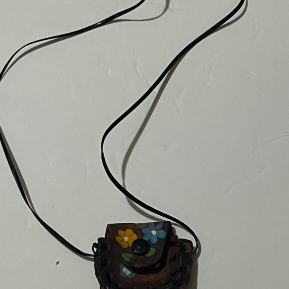 Mexican Leather Mini Coin Purse Handmade,  Handpainted - Picture 2 of 4